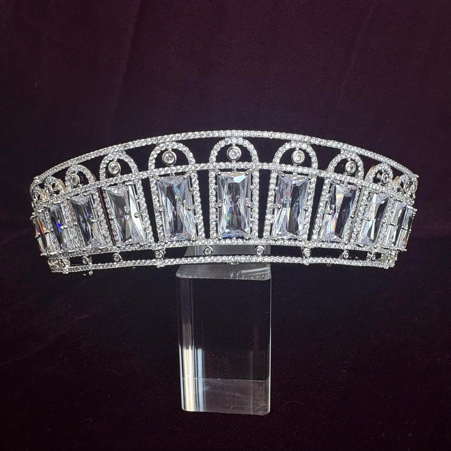 Ultra Reflective Cubic Zirconia Ethereal Bridal Crown Luxury Fairytale Goddess Style Handmade Cubic Zirconia Wedding Tiara for Photoshoots