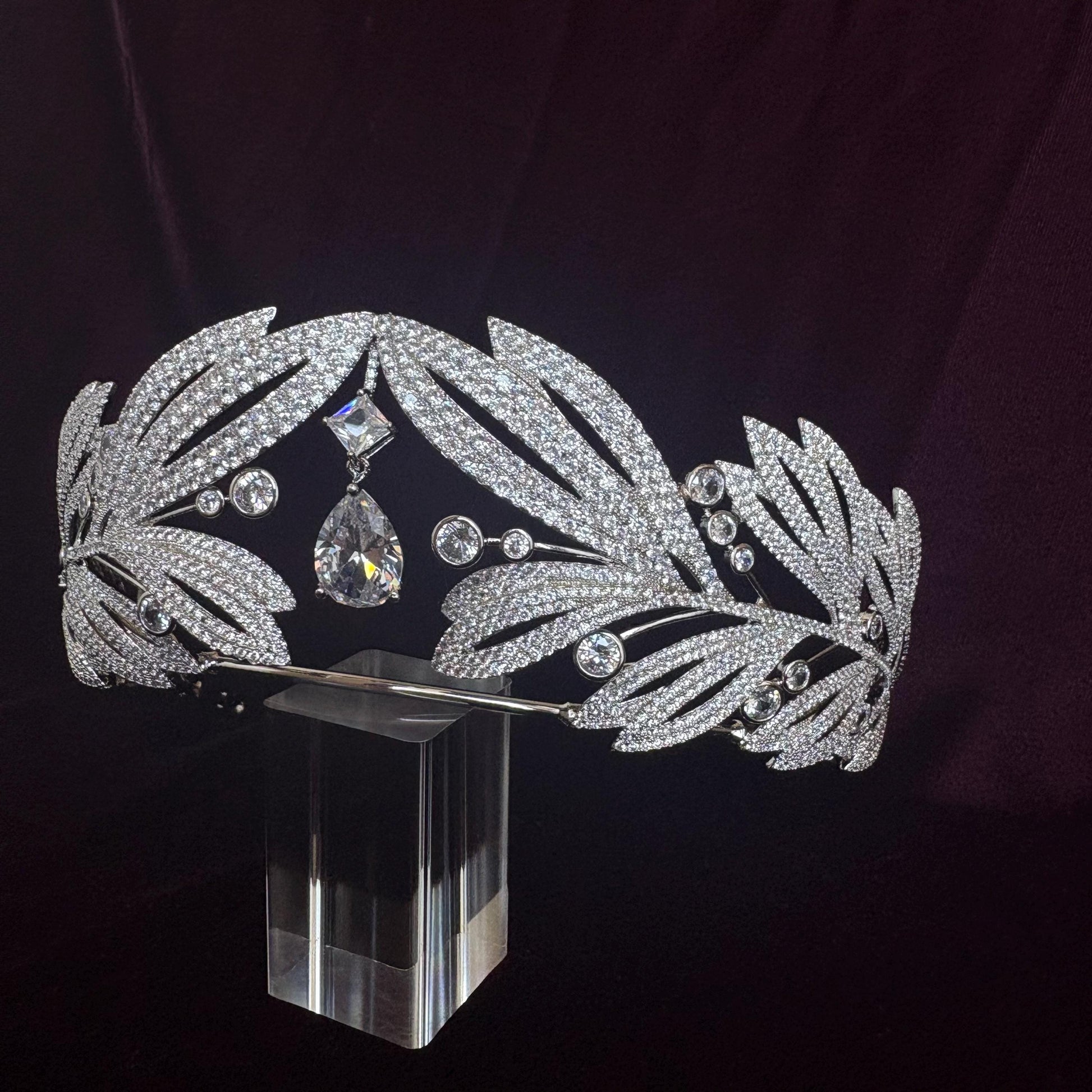 Laurel Leaf Greek Goddess Wedding Crown Olympian Mythology Design Ethereal Bridal Tiara Divine Style Drop Diamond Silver Headpiece