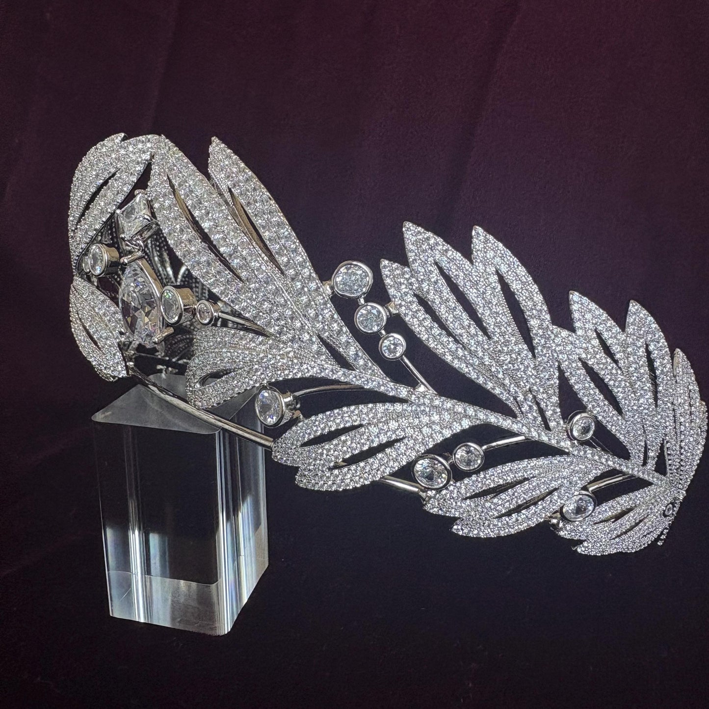 Laurel Leaf Greek Goddess Wedding Crown Olympian Mythology Design Ethereal Bridal Tiara Divine Style Drop Diamond Silver Headpiece