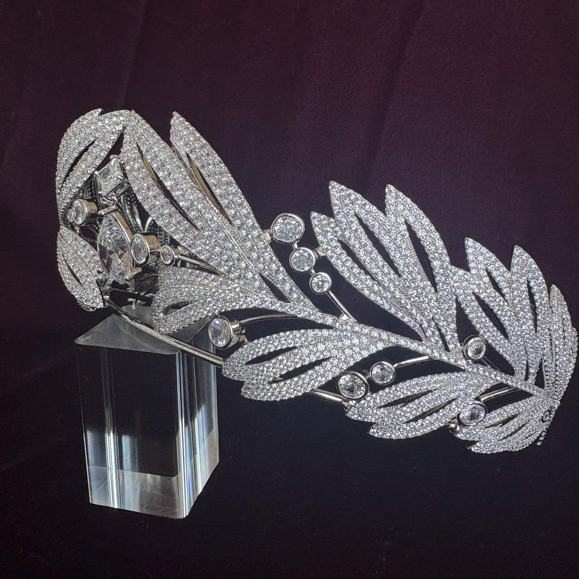 Laurel Leaf Greek Goddess Wedding Crown Olympian Mythology Design Ethereal Bridal Tiara Divine Style Drop Diamond Silver Headpiece