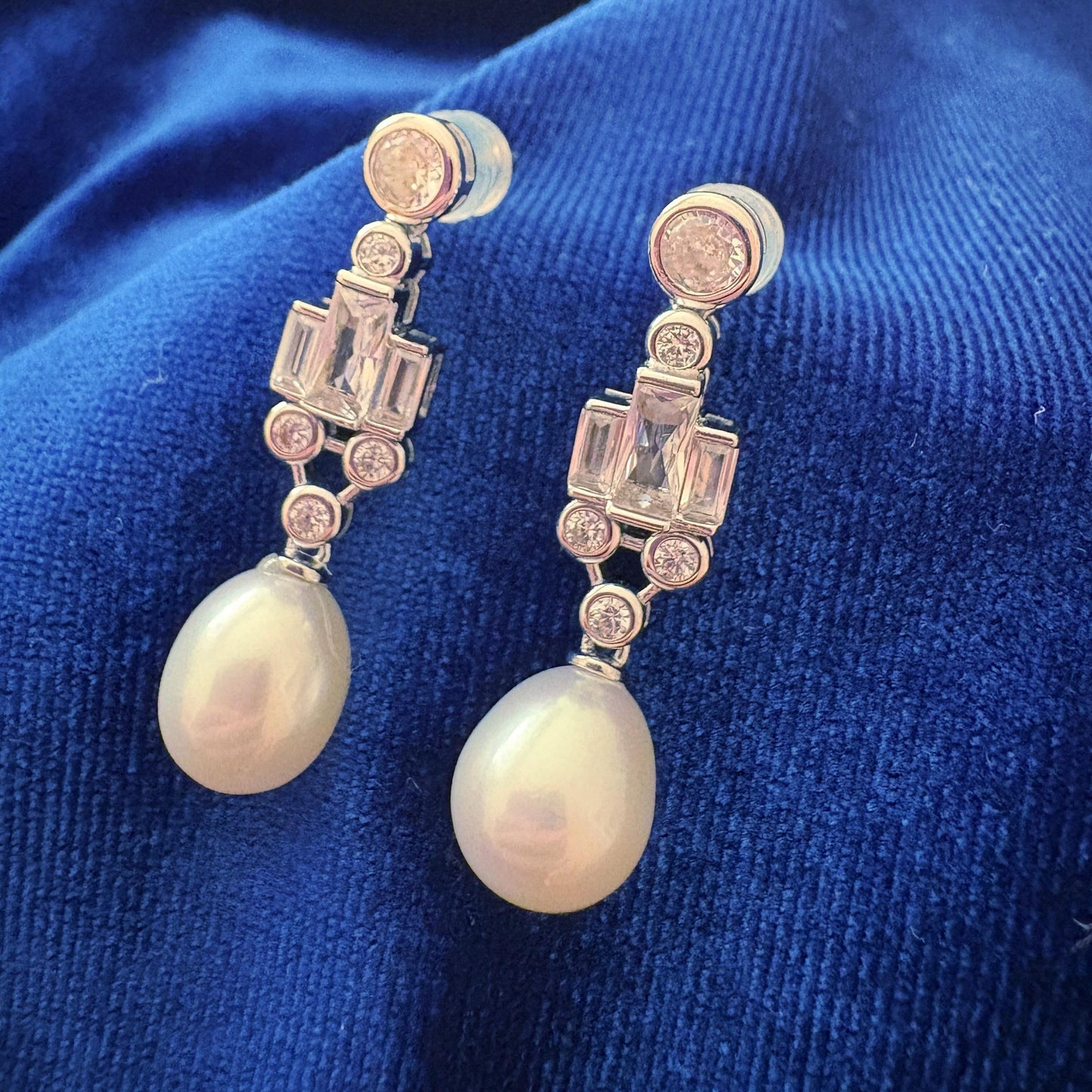 Drop Pearl Every Day Elegant Earrings Cubic Zirconia Statement 925 Sterling Silver Daily Jewelry Formal Classic Style Studs Pearl Jewelry