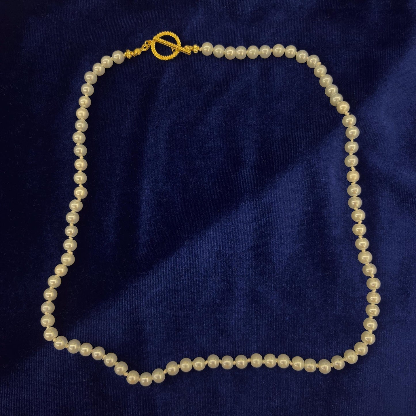 Hand Knotted White Glass Pearl Necklace One Single Strand Luxury 24K Gold Plated T-Closure 100% Mulbery Silk Thread Daily Jewelry Dainty