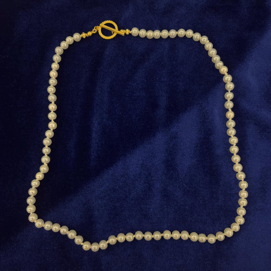 Hand Knotted White Glass Pearl Necklace One Single Strand Luxury 24K Gold Plated T-Closure 100% Mulbery Silk Thread Daily Jewelry Dainty