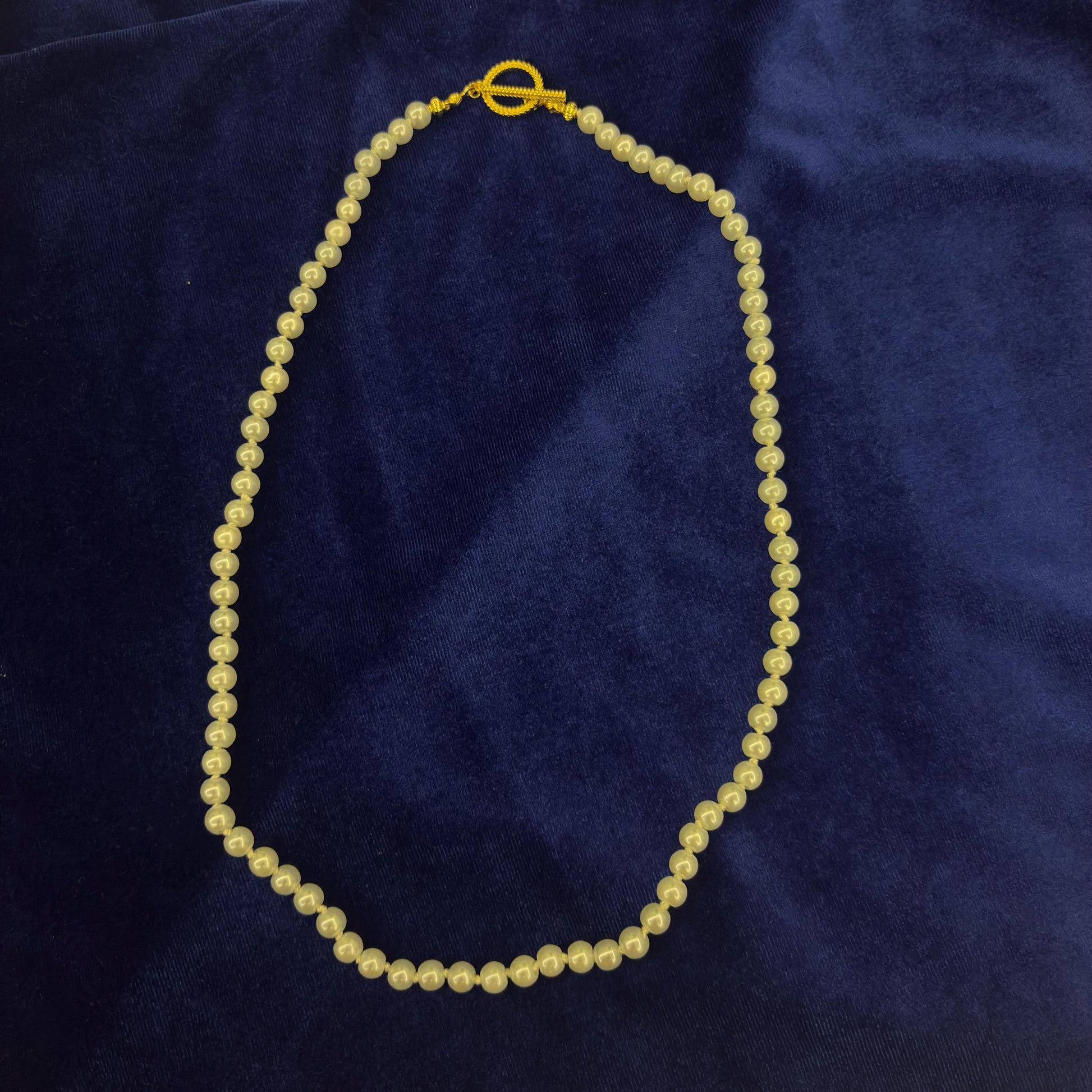 Hand Knotted White Glass Pearl Necklace One Single Strand Luxury 24K Gold Plated T-Closure 100% Mulbery Silk Thread Daily Jewelry Dainty
