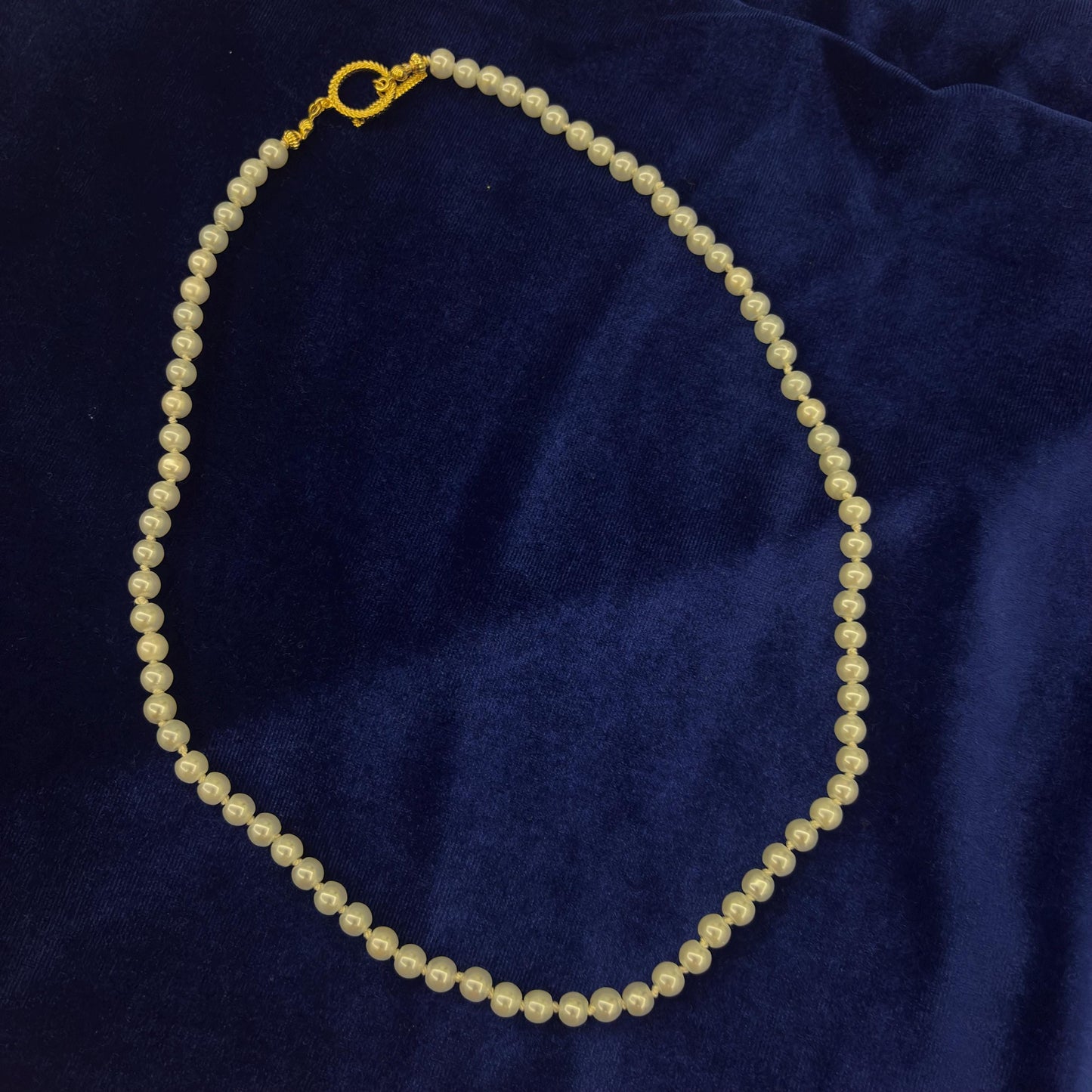 Hand Knotted White Glass Pearl Necklace One Single Strand Luxury 24K Gold Plated T-Closure 100% Mulbery Silk Thread Daily Jewelry Dainty