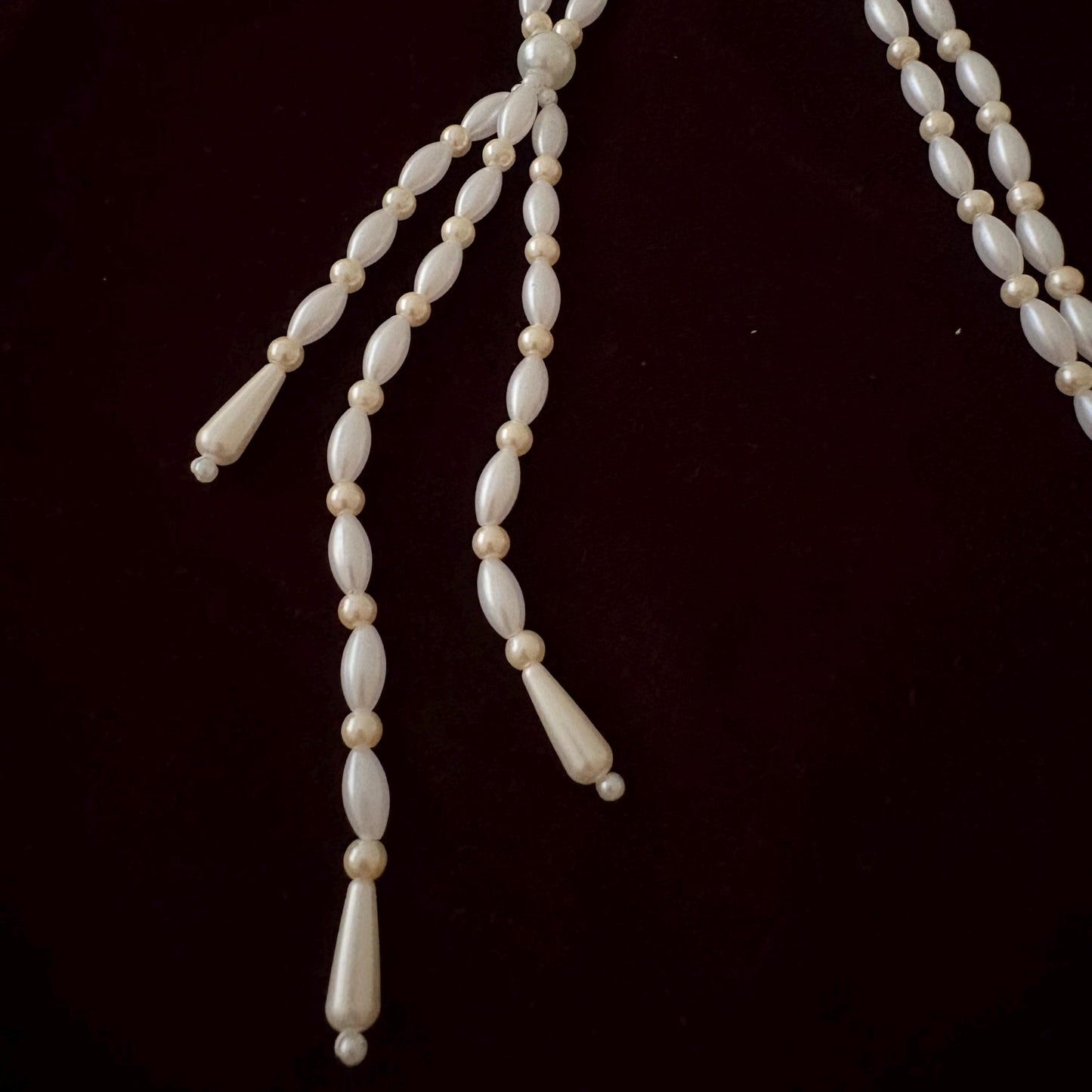 Glass Pearl Necklace with Tassel Elegant Y Shape Long Necklace Vintage Style