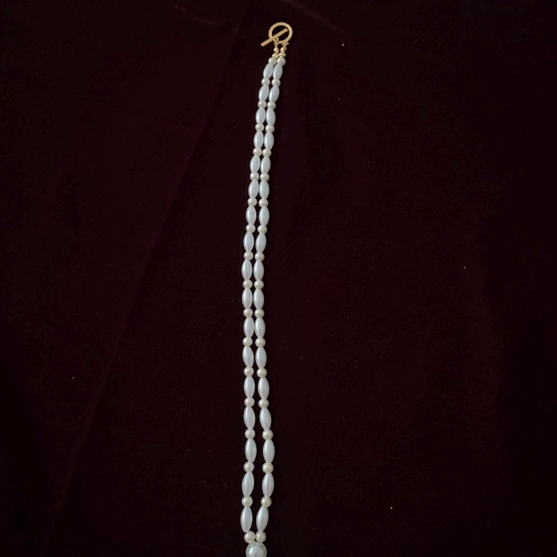 Glass Pearl Necklace with Tassel Elegant Y Shape Long Necklace Vintage Style