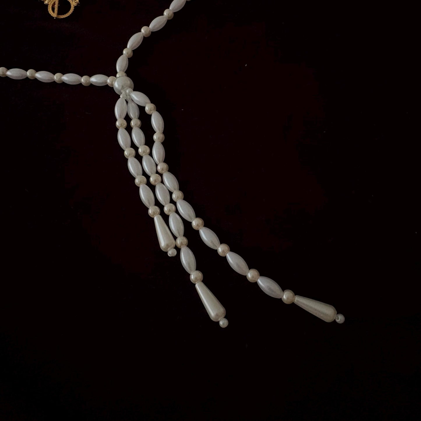 Glass Pearl Necklace with Tassel Elegant Y Shape Long Necklace Vintage Style