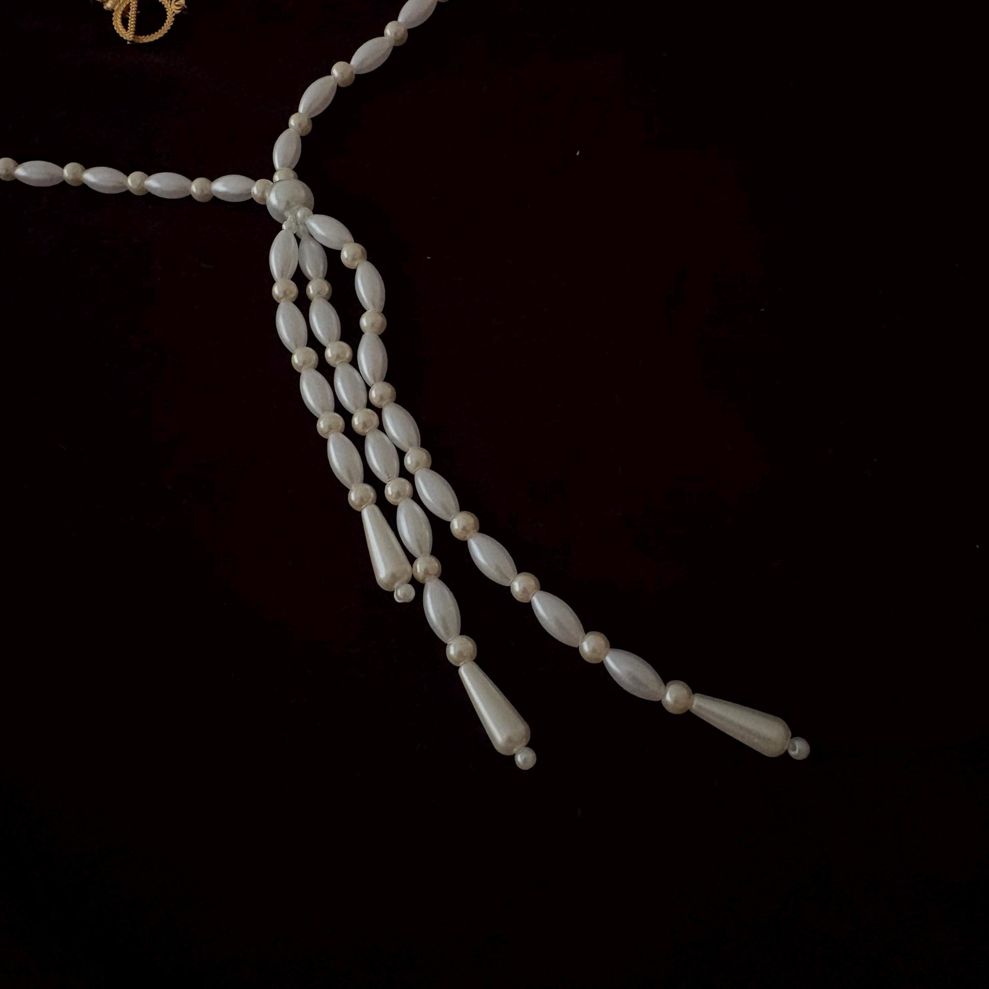 Glass Pearl Necklace with Tassel Elegant Y Shape Long Necklace Vintage Style