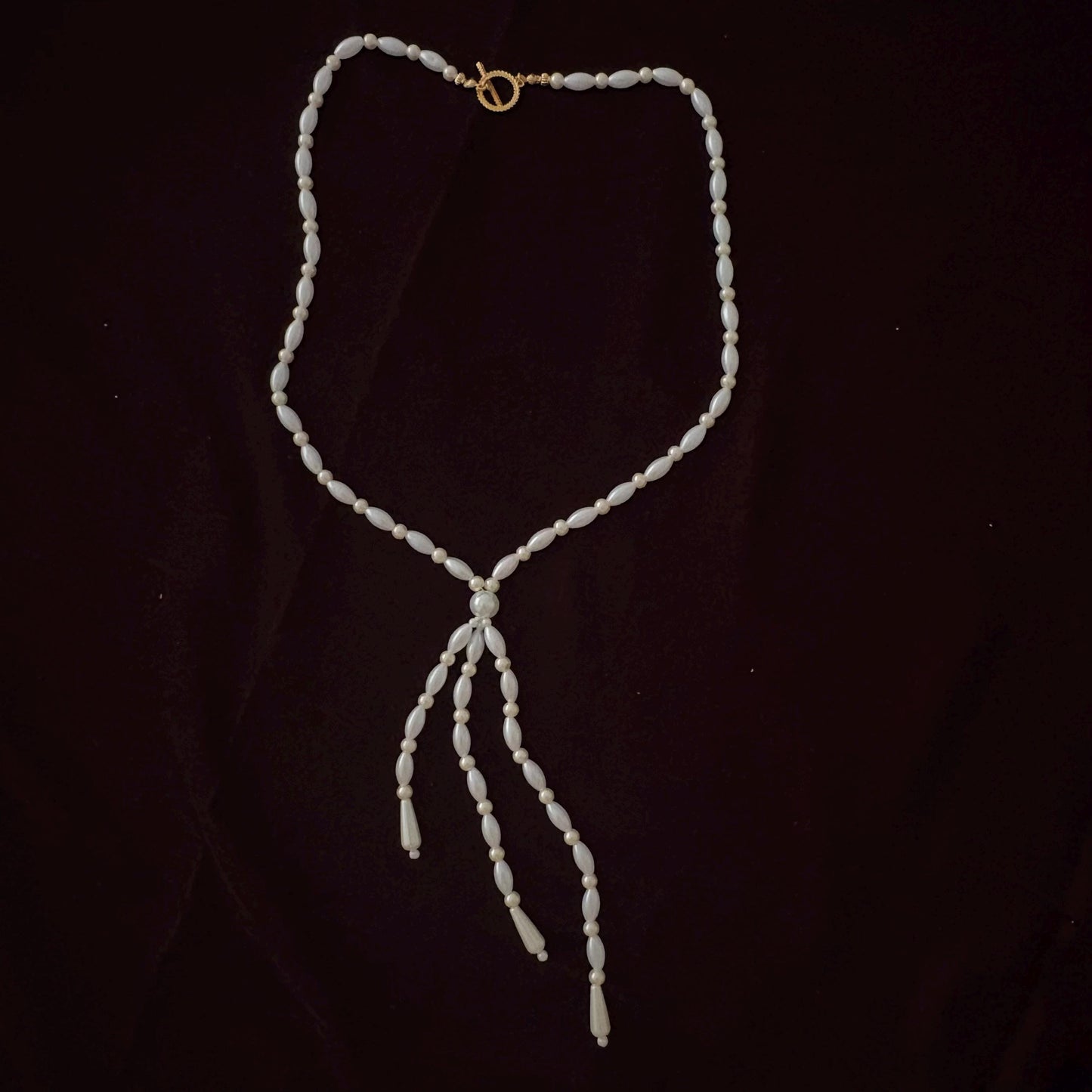 Glass Pearl Necklace with Tassel Elegant Y Shape Long Necklace Vintage Style