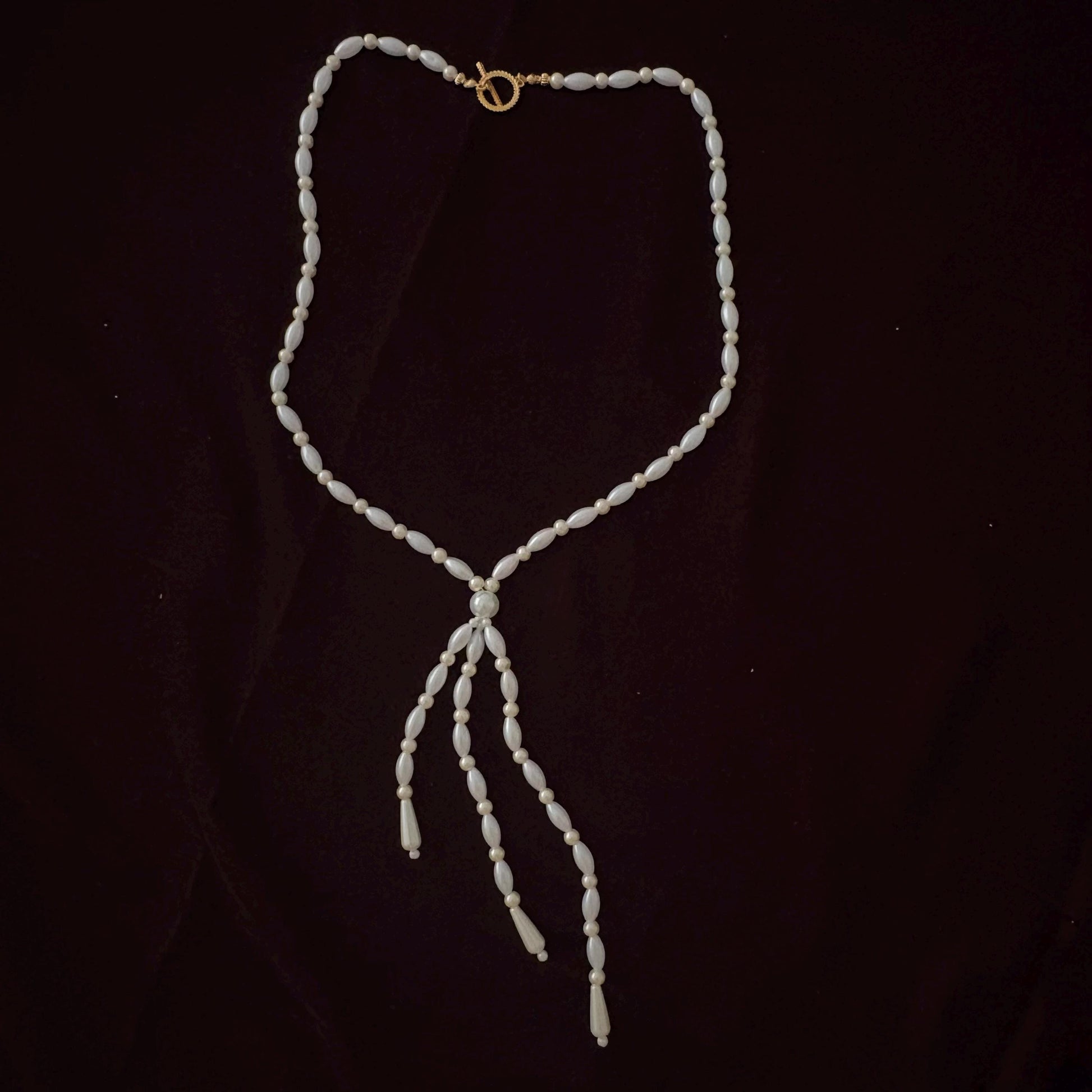 Glass Pearl Necklace with Tassel Elegant Y Shape Long Necklace Vintage Style
