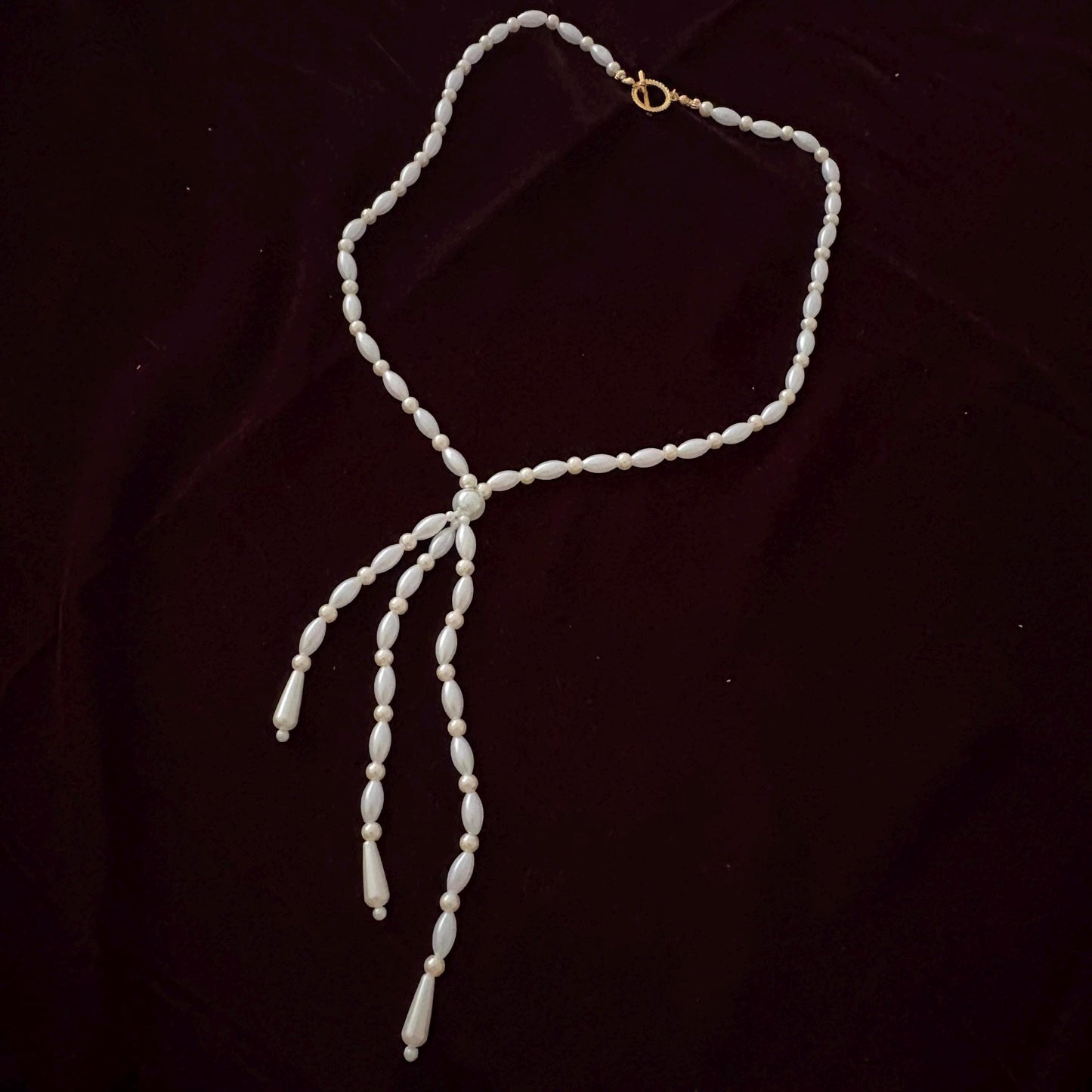 Glass Pearl Necklace with Tassel Elegant Y Shape Long Necklace Vintage Style