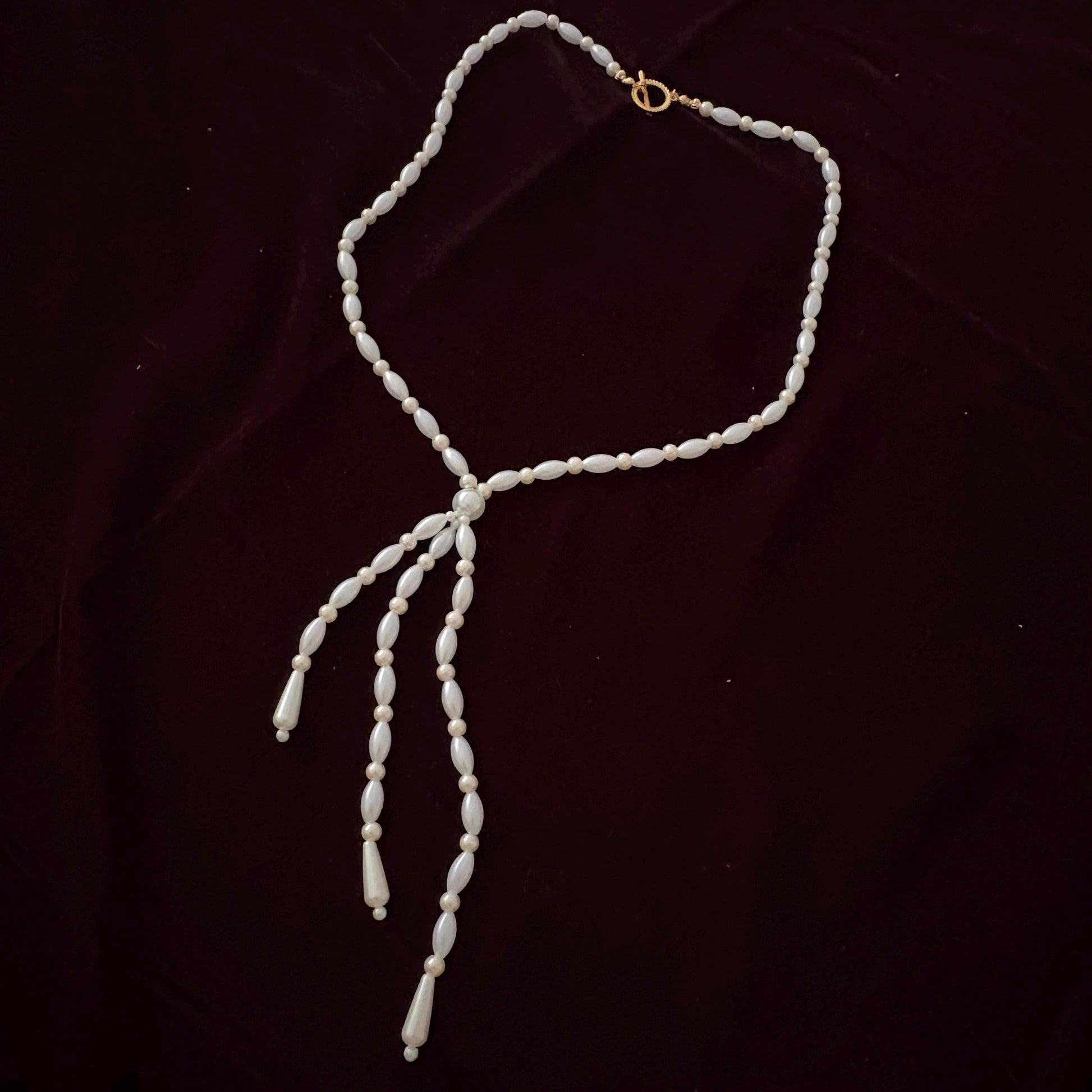 Glass Pearl Necklace with Tassel Elegant Y Shape Long Necklace Vintage Style