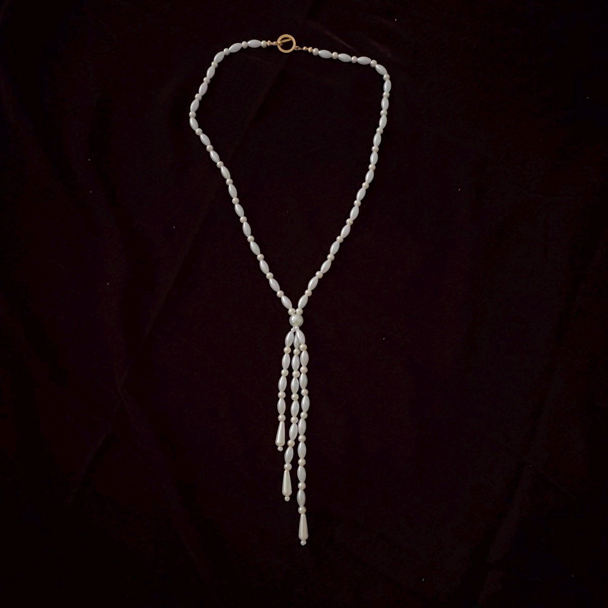 Glass Pearl Necklace with Tassel Elegant Y Shape Long Necklace Vintage Style