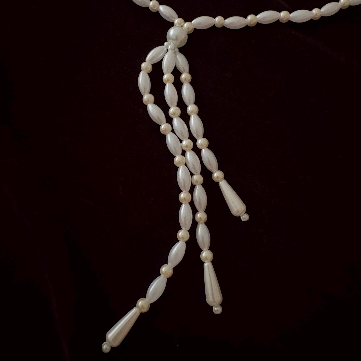 Glass Pearl Necklace with Tassel Elegant Y Shape Long Necklace Vintage Style