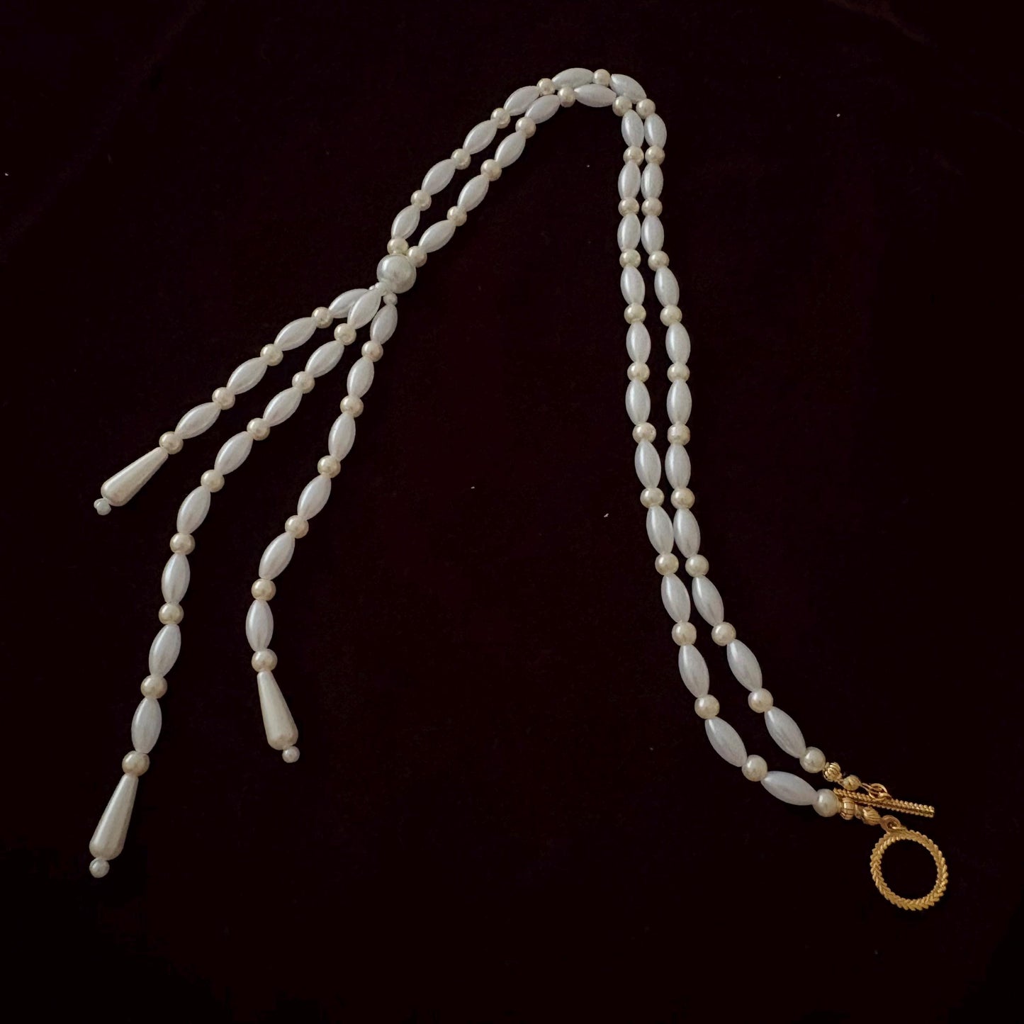 Glass Pearl Necklace with Tassel Elegant Y Shape Long Necklace Vintage Style