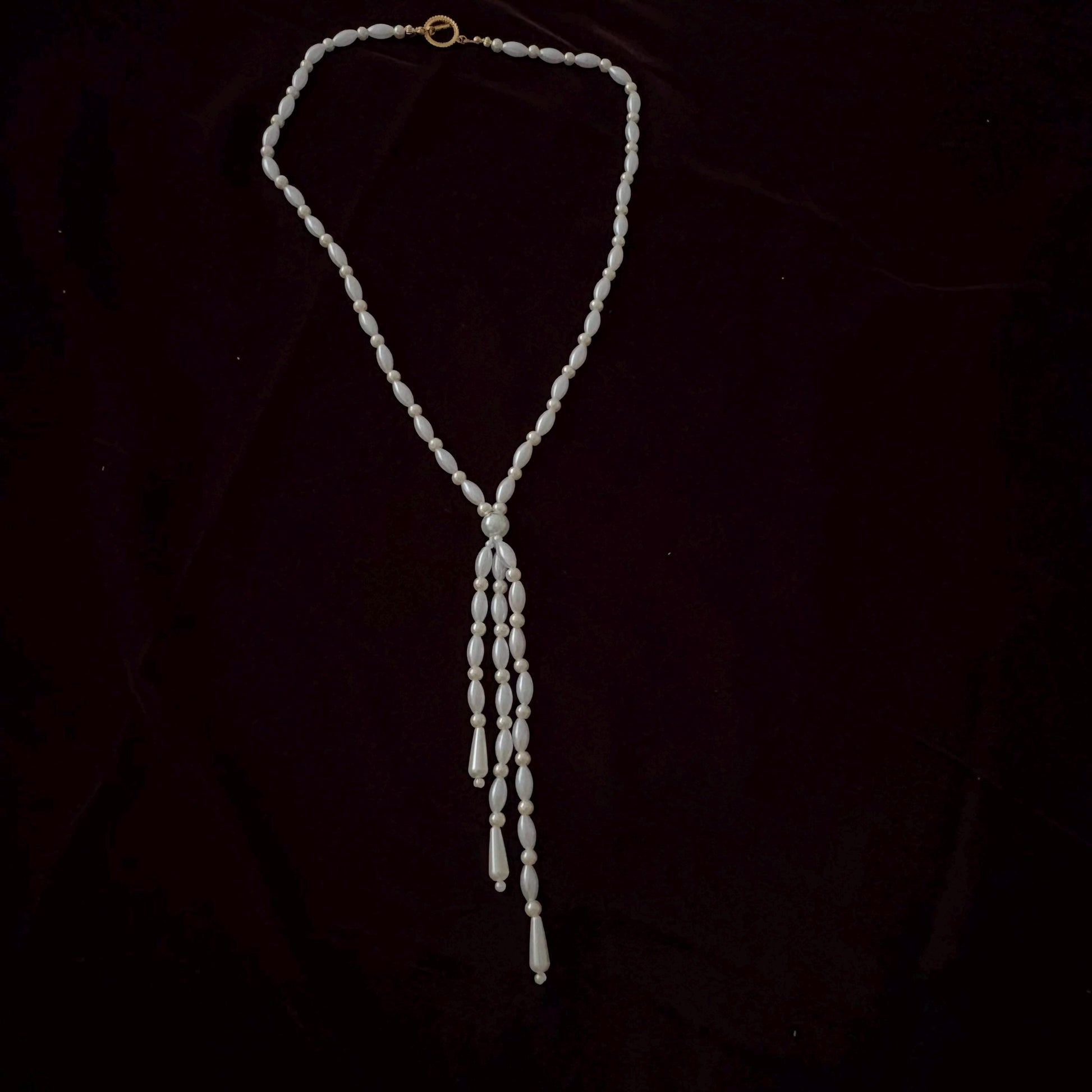 Glass Pearl Necklace with Tassel Elegant Y Shape Long Necklace Vintage Style