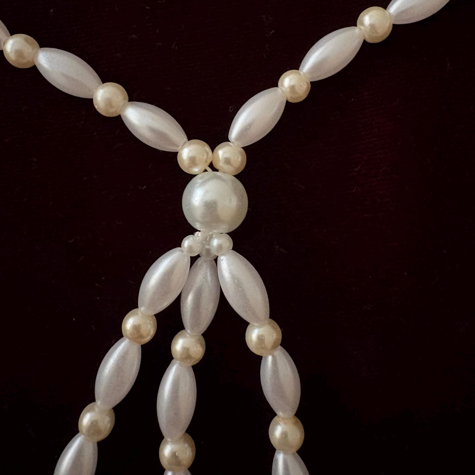Glass Pearl Necklace with Tassel Elegant Y Shape Long Necklace Vintage Style