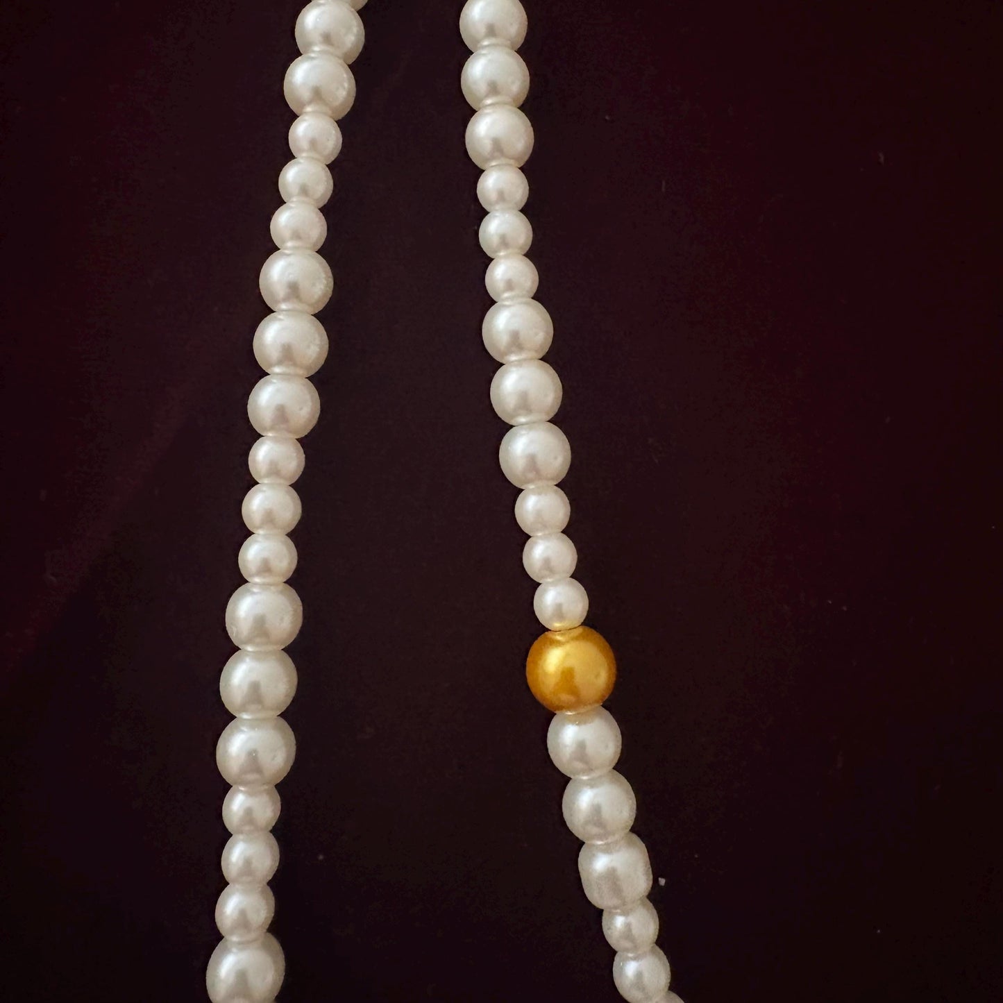 Y Style Double Layer Two Strand White & Gold Glass Pearl Long Necklace Handmade Artisan Jewelry