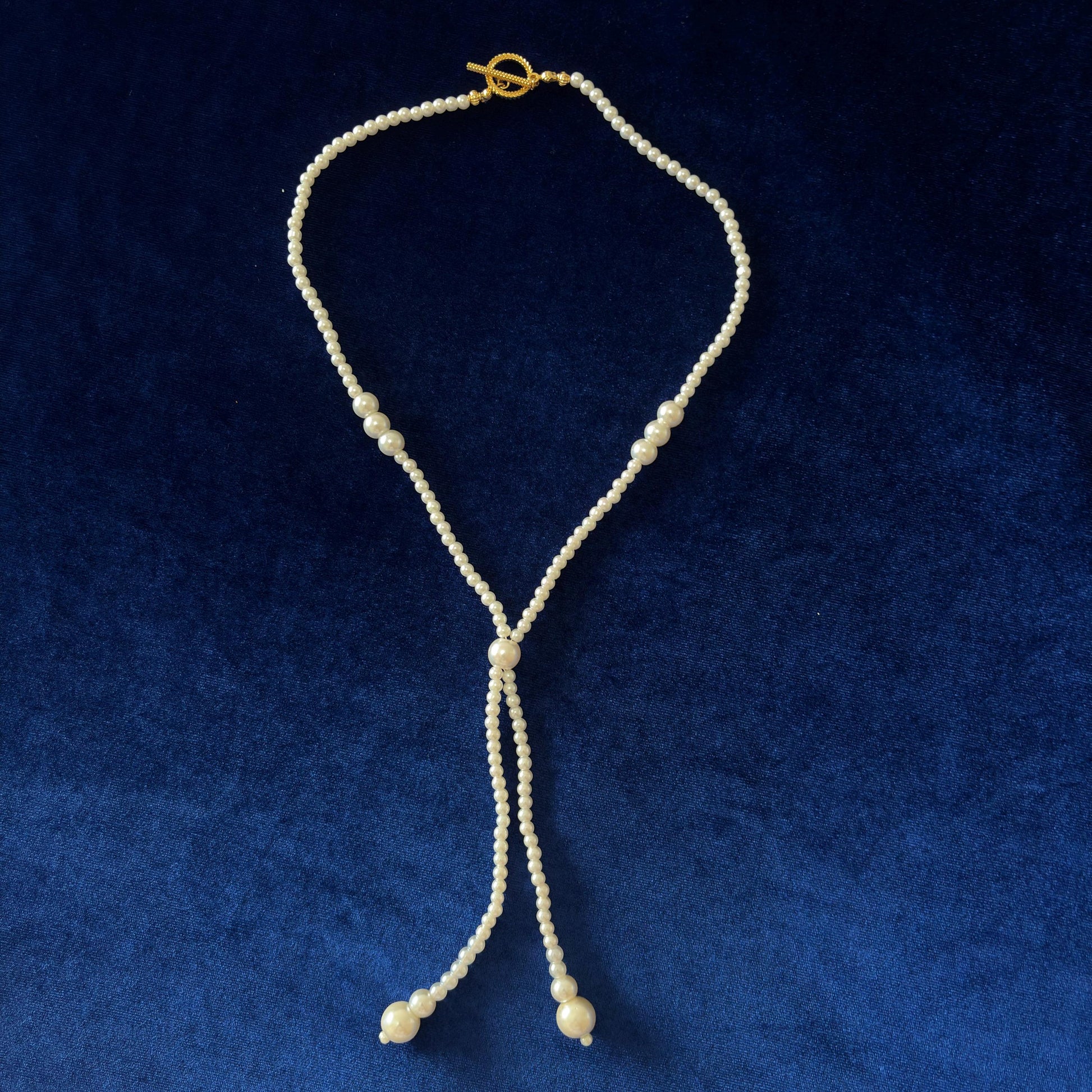 Y-Necklace Majorica White Pearl Long Necklace Y Style Classic Elegant Dainty Necklace wit Gold Plated T Clasp