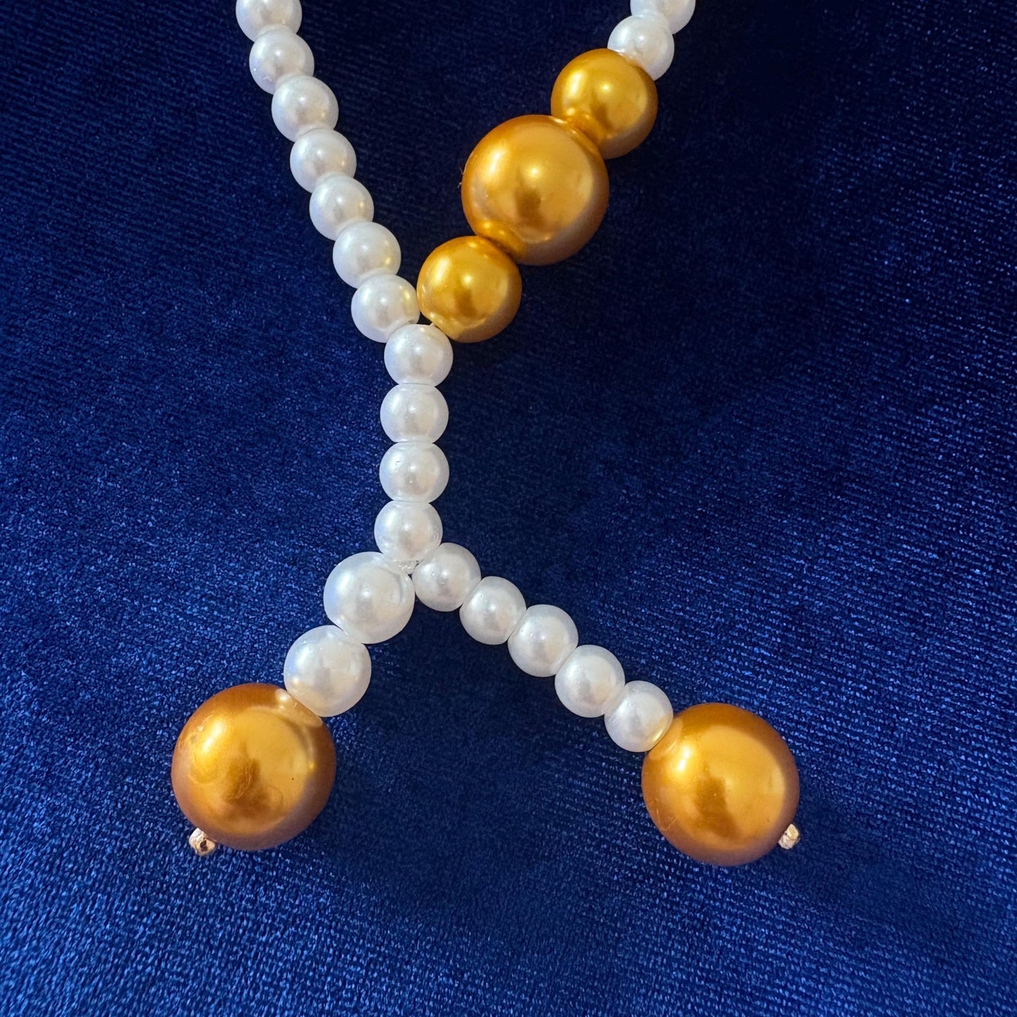 Gold Detailed White Glass Pearl Necklace 2 Strand with Classic Vintage Style