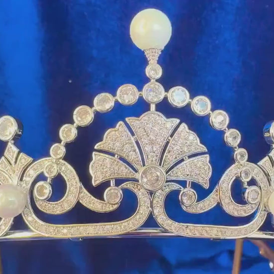 The Lotus Tiara Kate Middleton Princess Margaret Royal Jewelry Pearl Cubic Zirconia Simulated Diamond Bridal Headpiece Luxury Wedding Crown