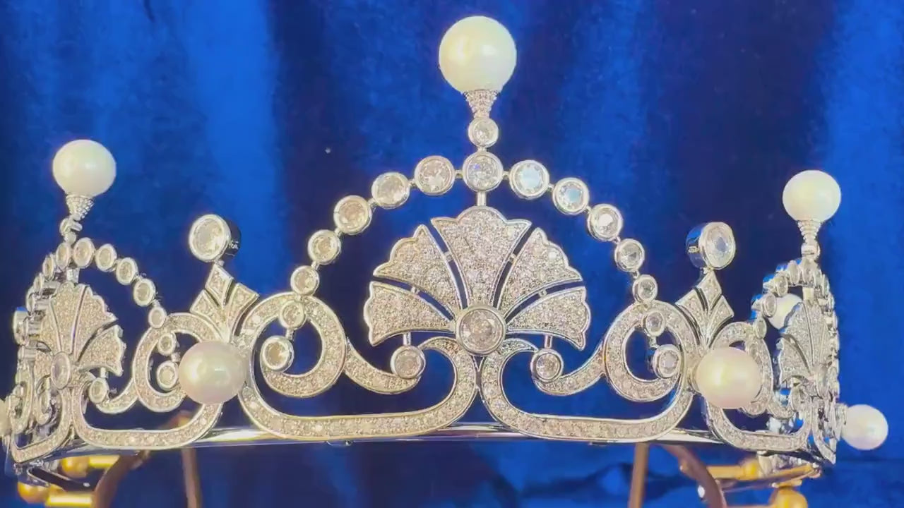 The Lotus Tiara Kate Middleton Princess Margaret Royal Jewelry Pearl Cubic Zirconia Simulated Diamond Bridal Headpiece Luxury Wedding Crown