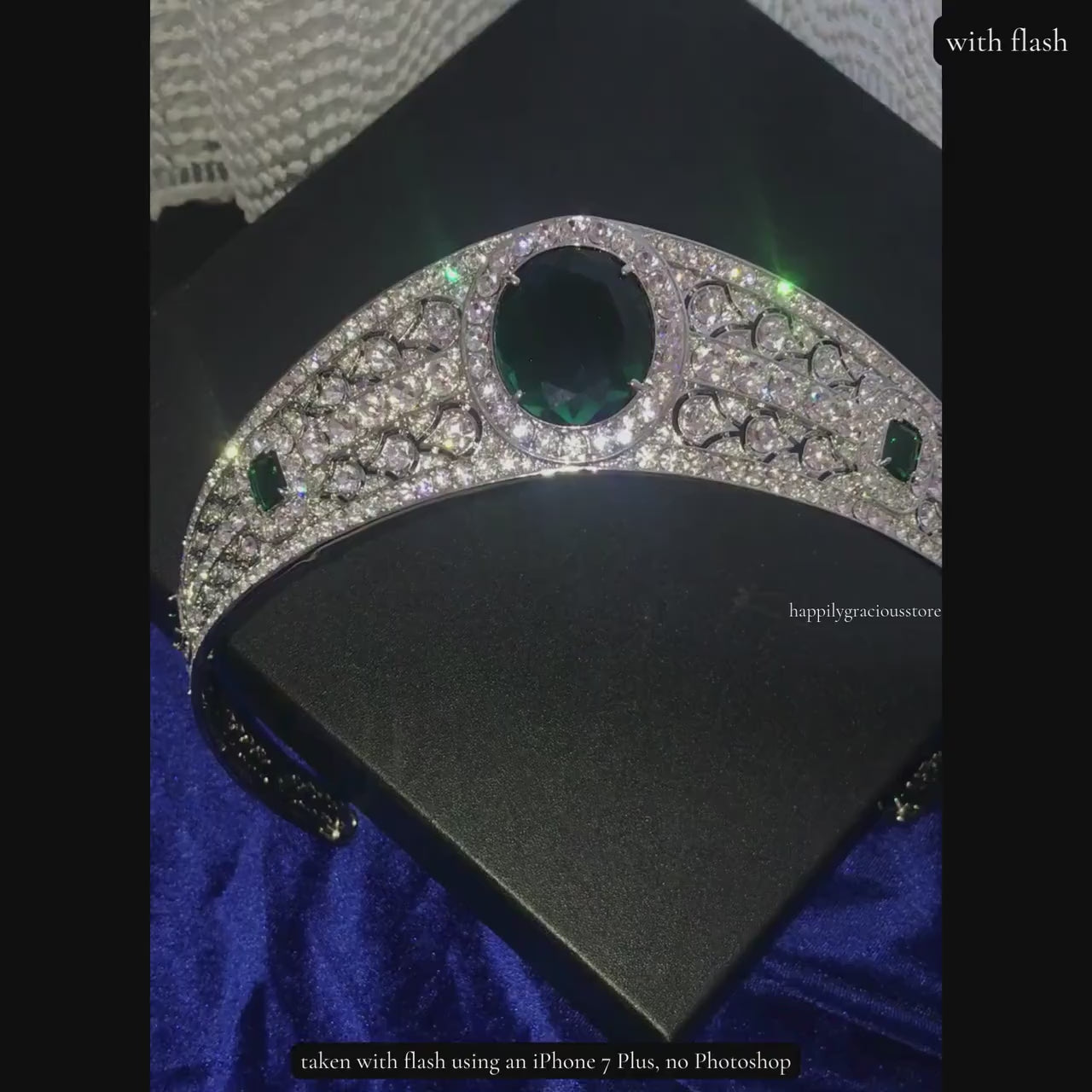 Wedding Crown Ultra-Reflective The Greville Emerald Kokoshnik Princess Eugenie Royal Bridal Tiara Emerald Luxury CZ Diamonds Green Gem