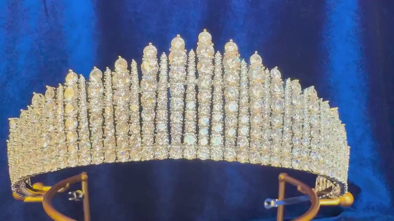 CZ Diamond High End Wedding Crown Cubic Bridal Real Tiara Zirconia British Royal Style Luxury Classic Prom Ball Event Headpiece