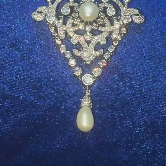 Queen Victoria Golden Jubilee Royal Dangling Drop Freshwater Pearl Brooch Silver 5A Cubic Zirconia Diamond Classic Pin Queen Elizabeth II