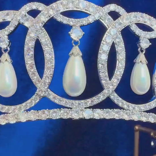 The Vladimir Tiara Queen Elizabeth II British Royal Jewelry Pearl Wedding Bridal Crown Luxury Cubic Zirconia Real American Diamond Handmade