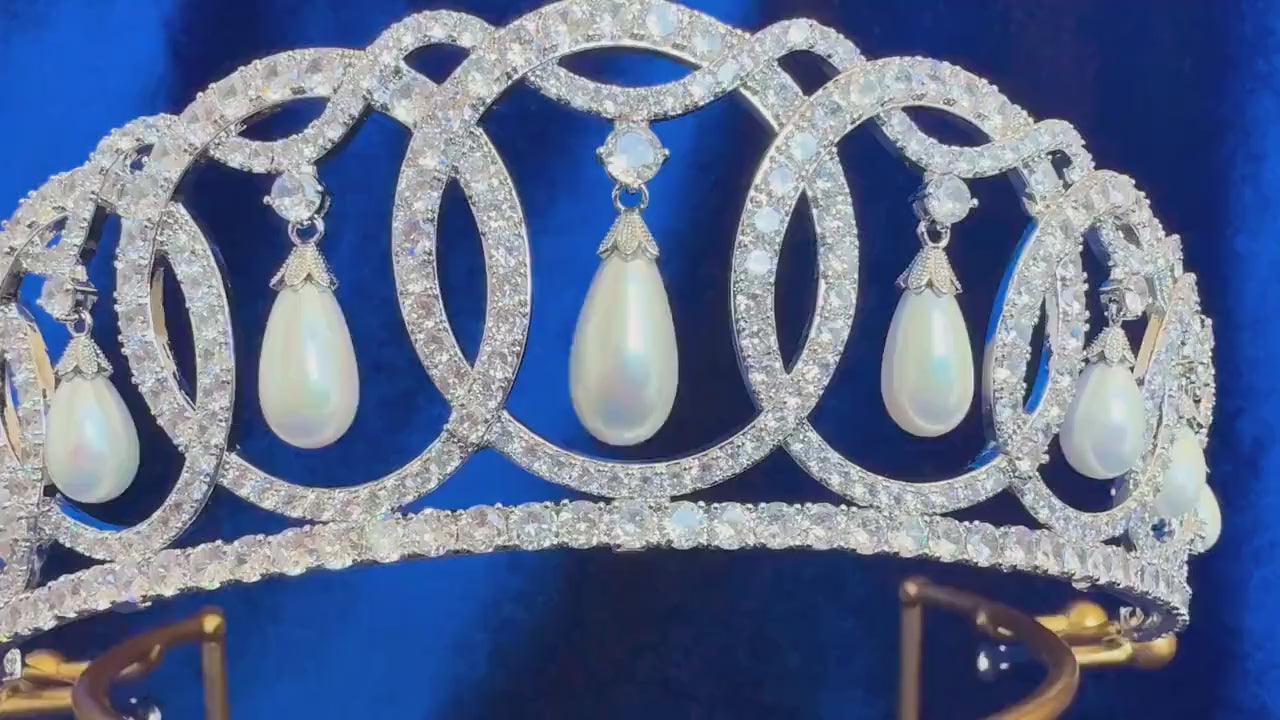 The Vladimir Tiara Queen Elizabeth II British Royal Jewelry Pearl Wedding Bridal Crown Luxury Cubic Zirconia Real American Diamond Handmade